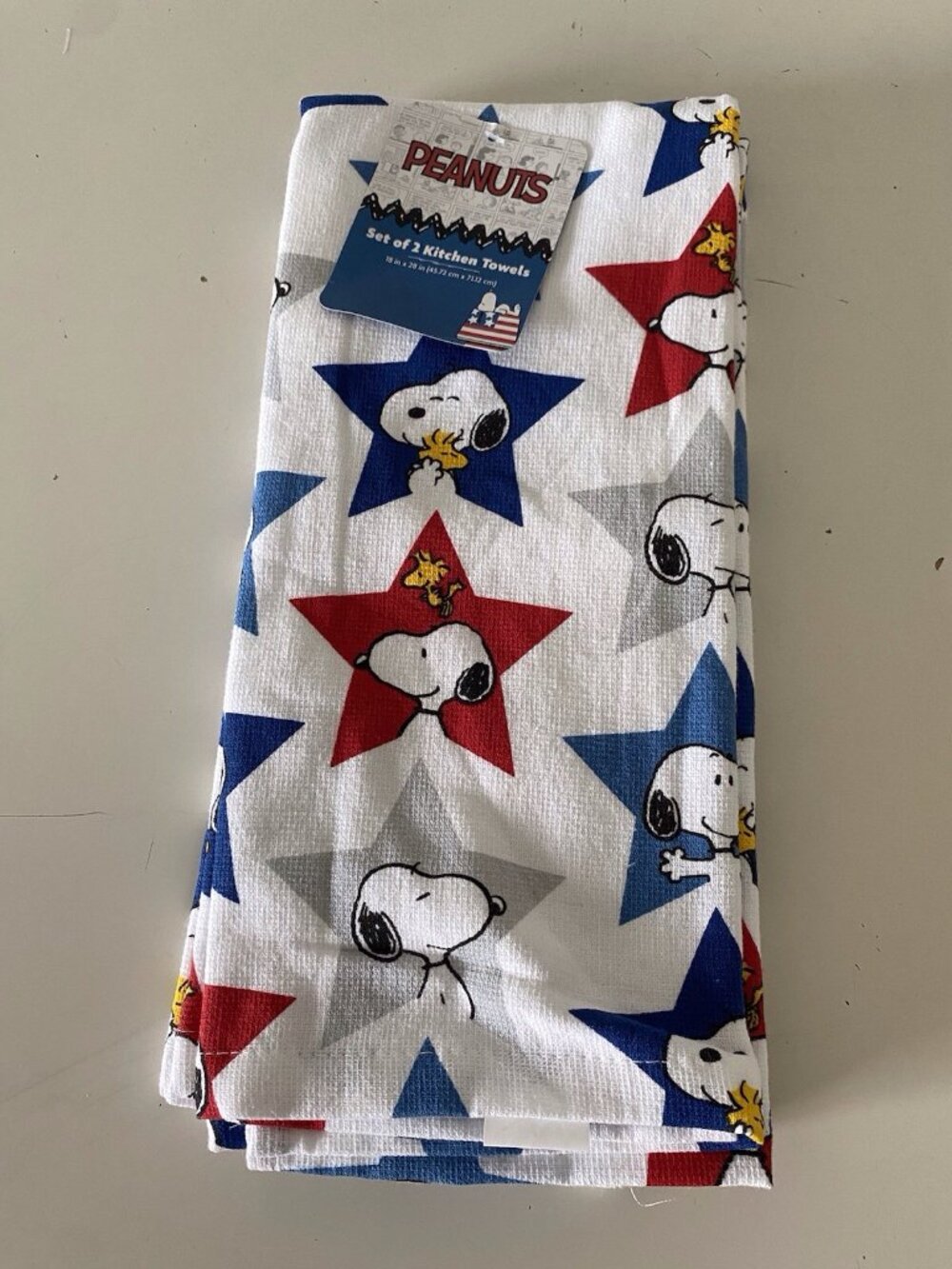 2 Pk Peanuts Snoopy Woodstock Patriotic 4th Of July Stars Kitchen Towels NEW